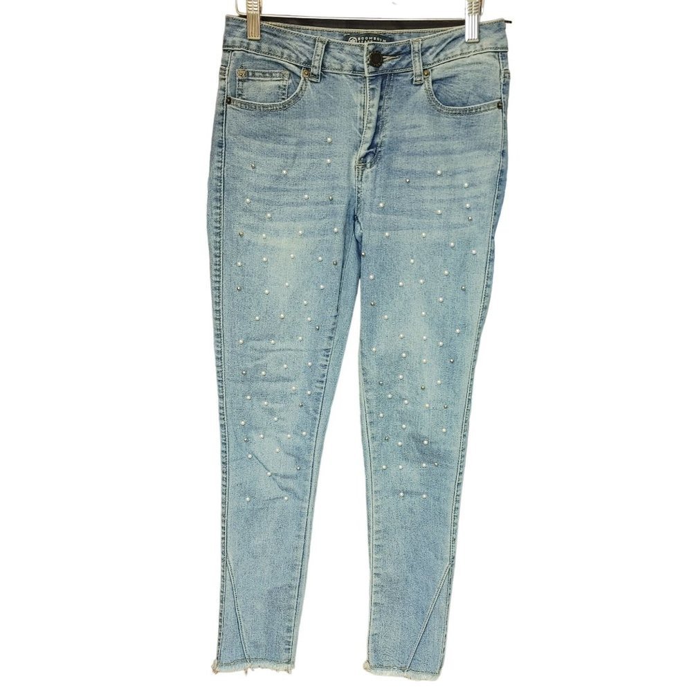 BoomBoom Jeans Women's Light Blue Beaded Pattern Ankle Cut Pants 5